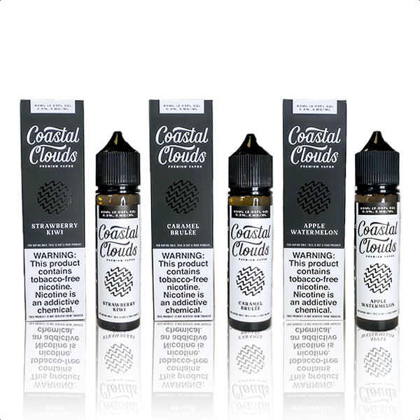 Coastal Clouds TFN 60mL Vape Juice Best Flavors Strawberry Kiwi Caramel Brulee Apple Watermelon