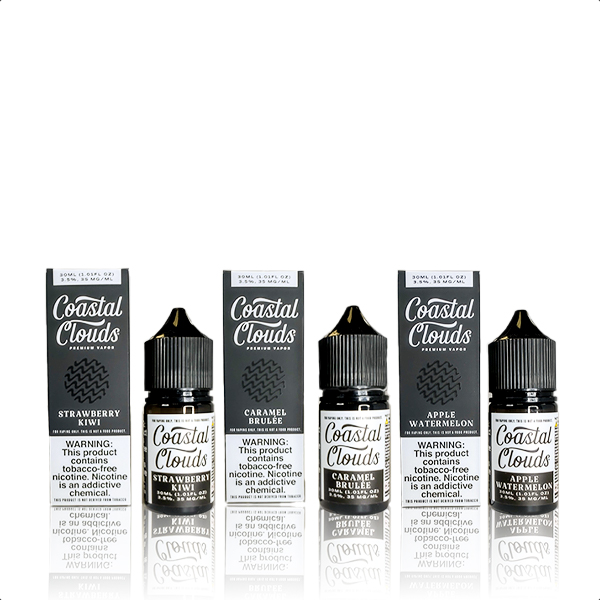 Coastal Clouds Salt TFN 30mL Vape Juice Best Flavors Strawberry Kiwi Caramel Brulee Apple Watermelon