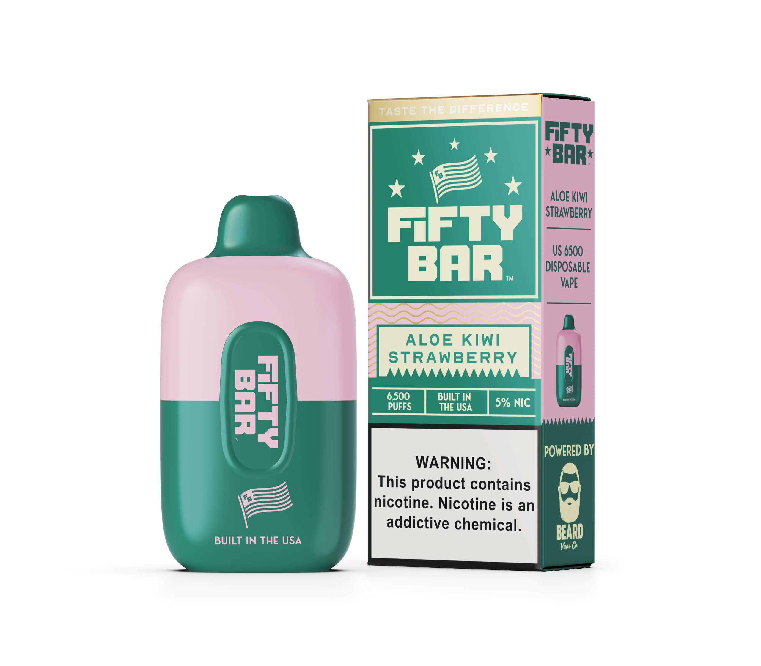 Best Deals Fifty Bar 6500 Puff Rechargeable Vape Disposable 16mL Best Flavor Aloe Kiwi Strawberry