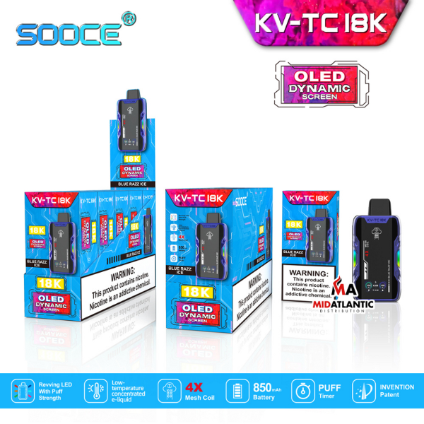 Best Deal SOOCE KV-TC18K Disposable Vape Blue Razz Ice