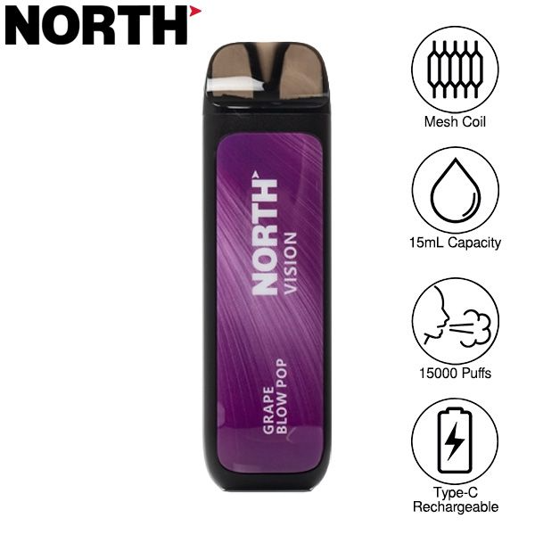 Best Deal North Vision 15000 Puffs Rechargeable Disposable Vape 15mL - Grape Blow Pop