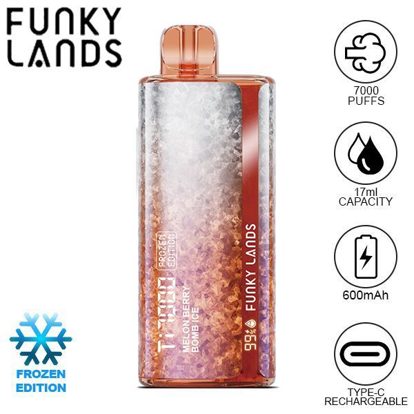 Best Deal Funky Lands Ti7000 Puffs Disposable Vape 17mL Melon Bomb Ice