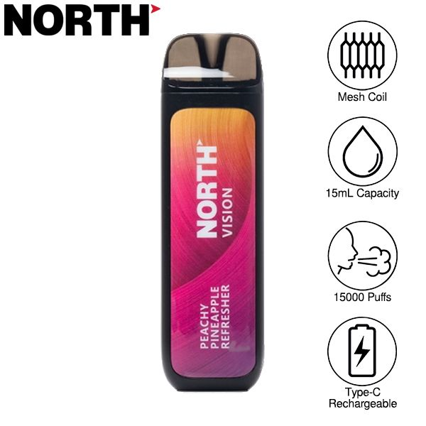 Best Deal North Vision 15000 Puffs Rechargeable Disposable Vape 15mL - Peachy Pineapple Refresher