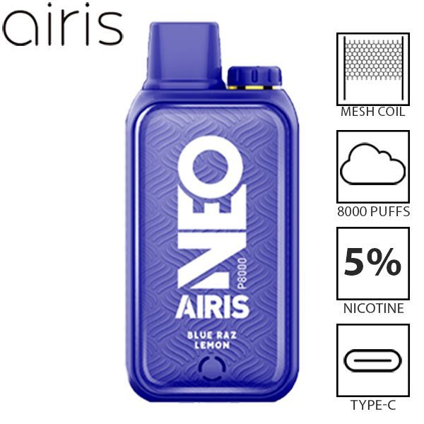 Airis Neo P8000 8000 Puffs Disposable Vape Best Flavor Blue Raz Lemon