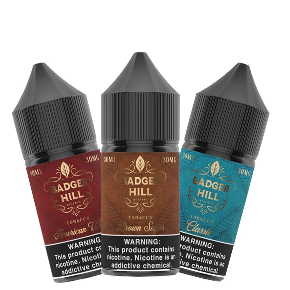 Badger Hill Reserve Salt Vape Juice 30ML Best Flavors American Way Brown Sugar Classic