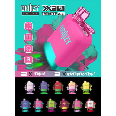 Best Deals DRIIIZY Smoke 15000 Puffs 5% Dual Tank Disposable Vape 30mL Best Flavors