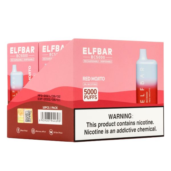 Elf Bar BC5000 1Pk Disposable Vape Best Flavor Red Mojito