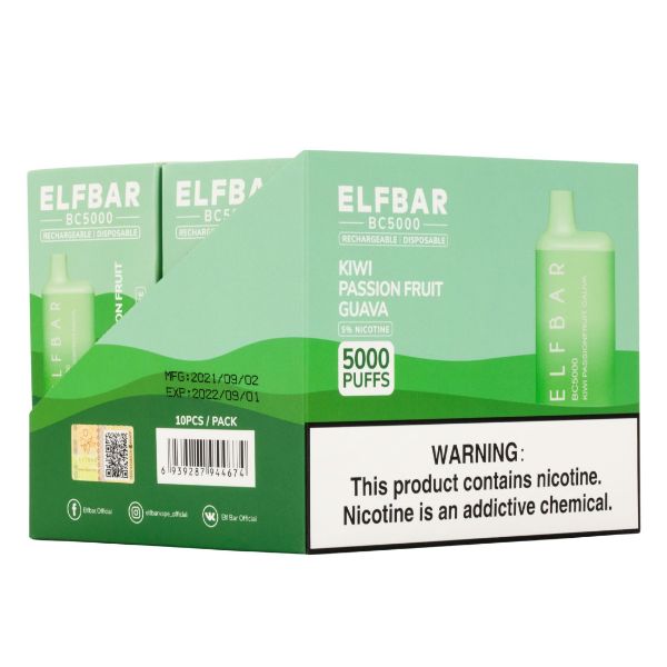 Elf Bar BC5000 1Pk Disposable Vape Best Flavor Kiwi Passionfruit Guava