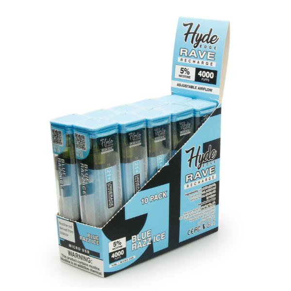 Hyde Edge RAVE Recharge 10 Pack Disposable Vape Best Flavor Blue Razz Ice