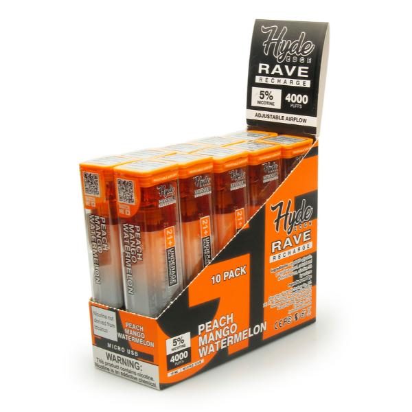 Hyde Edge RAVE Recharge 10 Pack Disposable Vape Best Flavor Peach Mango Watermelon