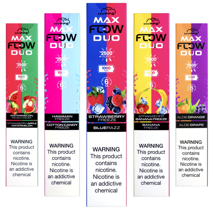 Hyppe Max Flow Duo Single Disposable Vape 2500 Puffs 6mL Best Flavors Watermelon Peach Pear Strawberry Apple Watermelon Hawaiian Freeze Cotton Candy Freeze Strawberry Freeze Bluerazz Strawberry Banana Freeze Banana Freeze Aloe Orange Aloe Grape