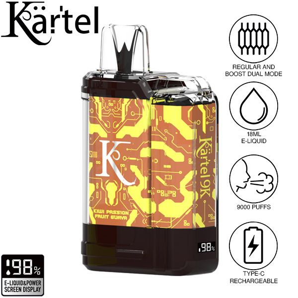 Kartel 9k by Vapmod 9000 Puffs 18mL Disposable Vape Best Flavor Kiwi Passion Fruit Guava