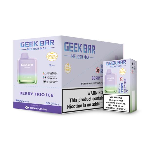 Best Deals Geek Bar Meloso MAX 9000 Puffs Disposable Vape 14mL Best Flavor Berry Trio Ice