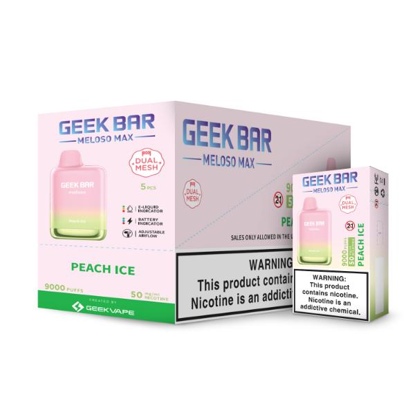 Best Deals Geek Bar Meloso MAX 9000 Puffs Disposable Vape 14mL Best Flavor Peach Ice