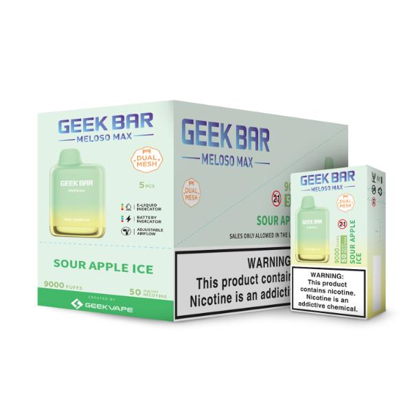 Best Deals Geek Bar Meloso MAX 9000 Puffs Disposable Vape 14mL Best Flavor Sour Apple Ice