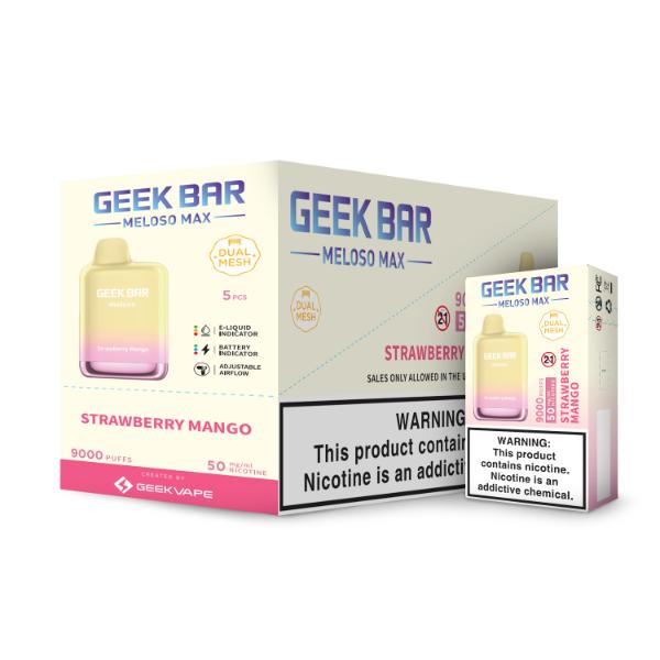 Best Deals Geek Bar Meloso MAX 9000 Puffs Disposable Vape 14mL Best Flavor Strawberry Manngo