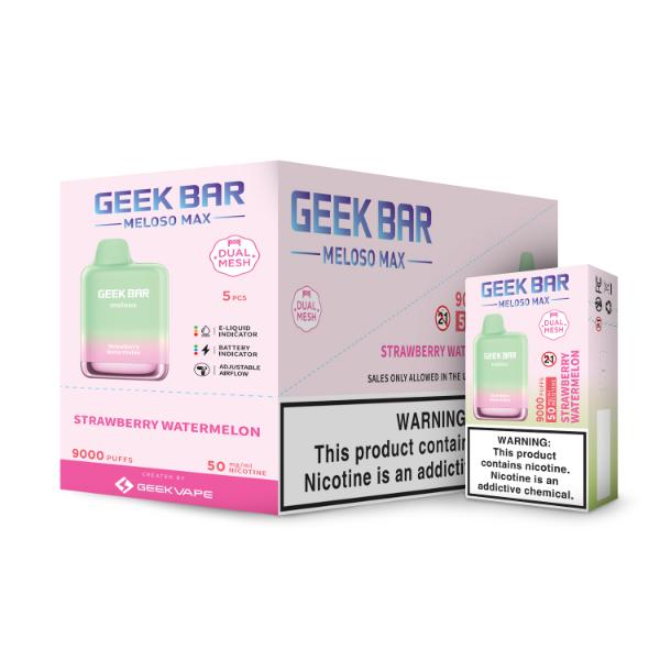 Best Deals Geek Bar Meloso MAX 9000 Puffs Disposable Vape 14mL Best Flavor Strawberry Watermelon