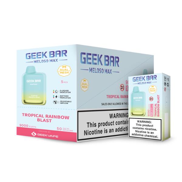 Best Deals Geek Bar Meloso MAX 9000 Puffs Disposable Vape 14mL Best Flavor Tropical Rainbow Blast