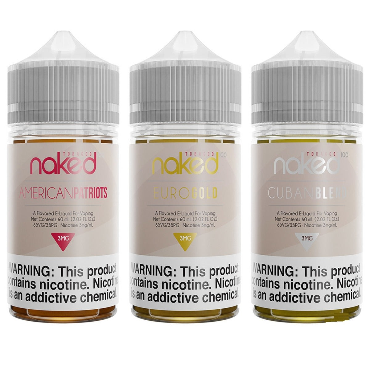 Naked 100 60mL Vape Juice Best Flavors American Patriots Euro Gold Cuban Blend