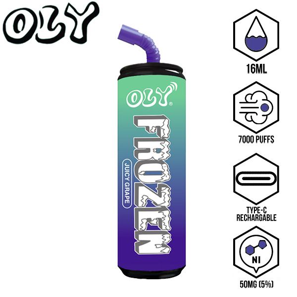 Oly Frozen 7000 Puffs Disposable Vape 10 Pack 16mL Best Flavor Juicy Grape