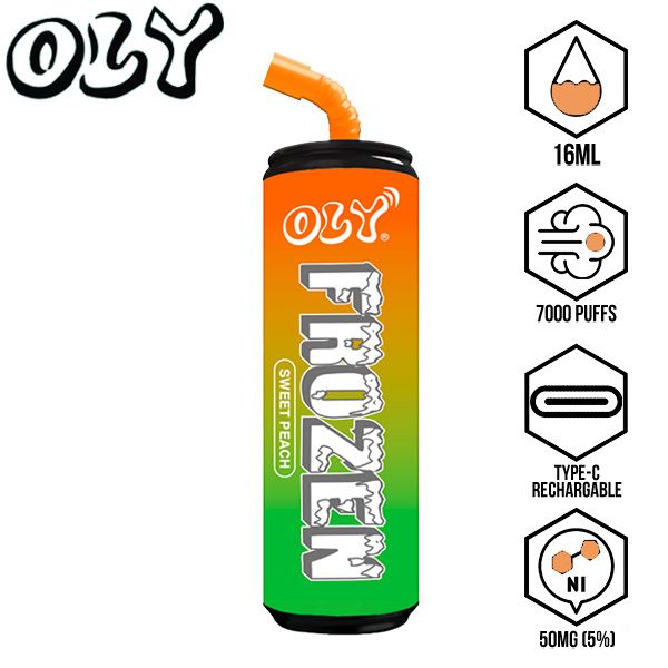 Oly Frozen 7000 Puffs Disposable Vape 10 Pack 16mL Best Flavor Sweet Peach