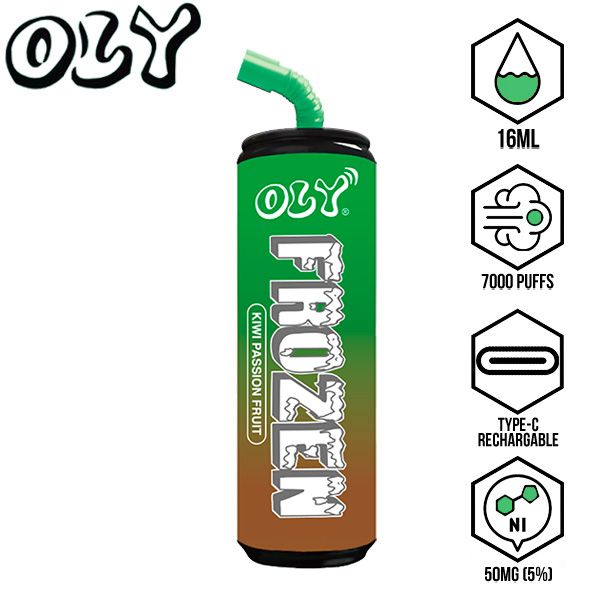 Oly Frozen 7000 Puffs Disposable Vape 10 Pack 16mL Best Flavor Kiwi Passion Fruit