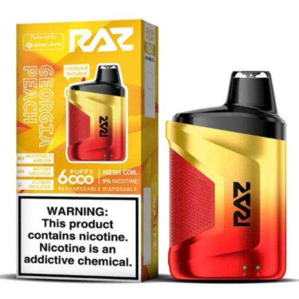 Best Deal Raz CA6000 6000 Puffs by Geek Vape Disposable 10-Pack 10 mL Georgia Peach