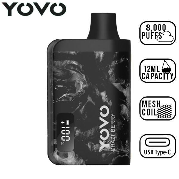 Yovo JB8000 Puffs Disposable Vape 12mL Best Flavor Crazi Berry